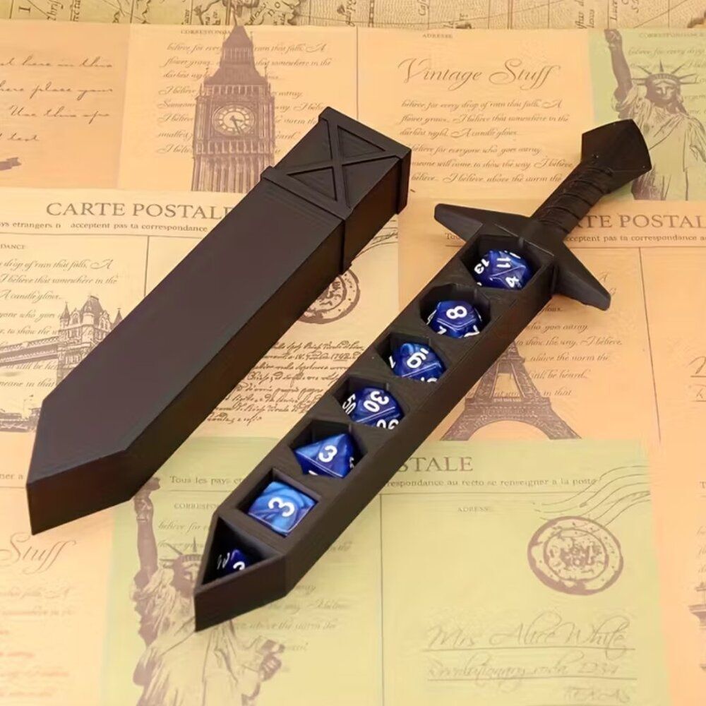 Roll Playing Game; Electric Blue  Dice, 7pcs & Sword Game System ABS Dice Case